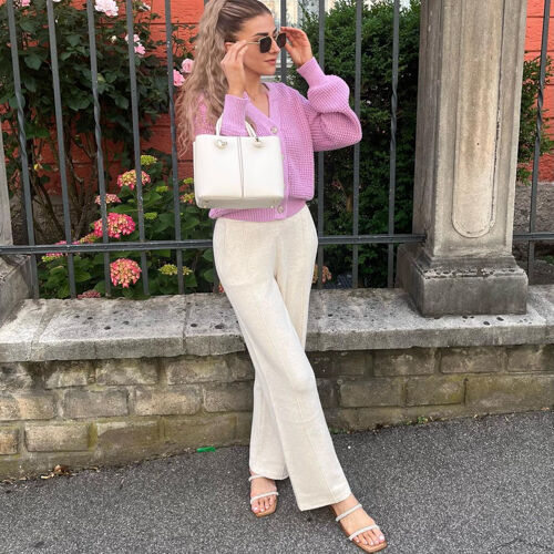 Chunky rib knit cardigan with puff sleeves